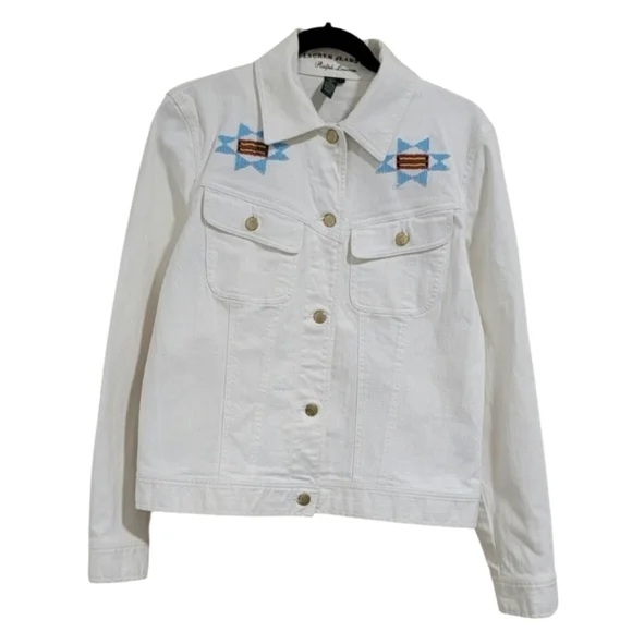 Lauren Jeans Co. Ralph Lauren Denim Jacket Womens Southwest Aztec Beaded - Picture 1 of 13